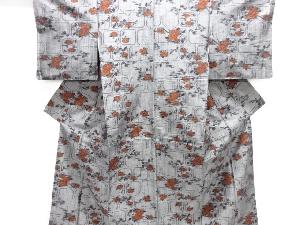 枝花模様織り出し手織り紬着物